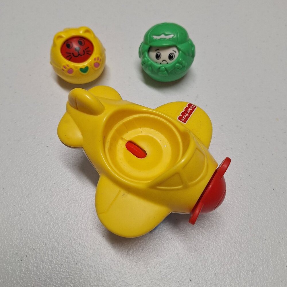 Fisher Price 1995 Airplane Toy 2 Character Balls Lion Astronaut Vintage Play
